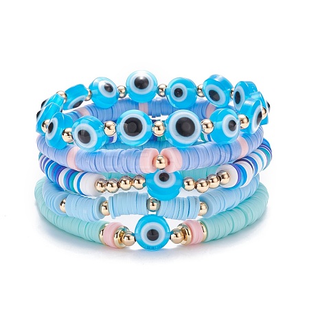 5Pcs 5 Style Polymer Clay Heishi Beaded Stretch Bracelets Set BJEW-JB07540-02-1