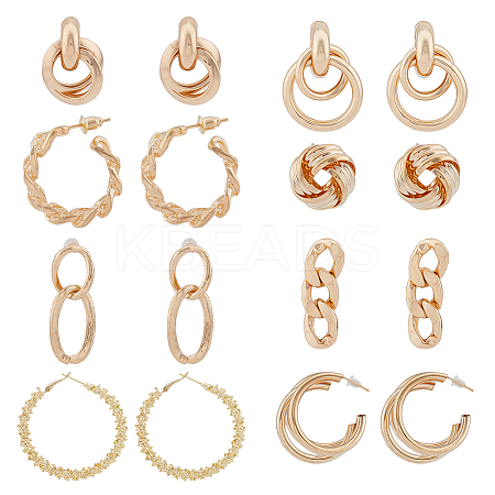 8 Pairs 8 Styles Twist Oval & Chains Shape & Round Alloy Stud Earrings EJEW-FI0001-47-1