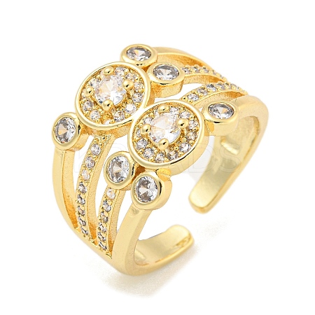 Round Clear Cubic Zirconia Open Cuff Ring RJEW-L121-038G-1