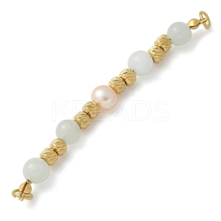 Natural Angelite & Plastic Imitation Pearl Round Beaded Connector Charms/Links LS-STAS-L277-11G-05-1