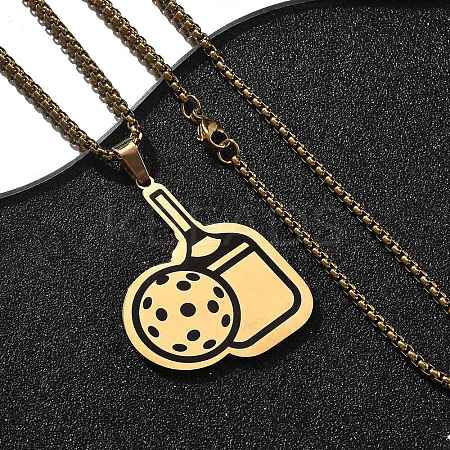201 Stainless Steel Pickleball Paddle Pendant Box Chain Necklaces for Women Men LS-NJEW-H050-02G-1