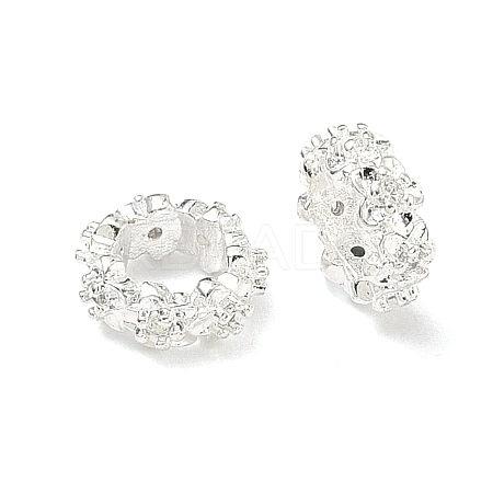 Flower Brass Micro Pave Clear Cubic Zirconia European Beads KK-G557-39S-1