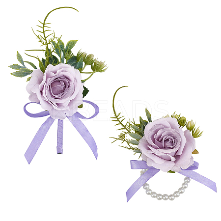2Pcs 2 Styles Silk Cloth Imitation Rose Wrist Corsage AJEW-DR0002-09-1