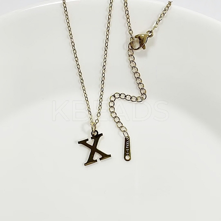304 Stainless Steel Letter Pendant Necklaces NJEW-WH0027-26X-G-1