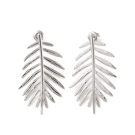 Non-Tarnish Leaf 304 Stainless Steel Stud Earrings for Women EJEW-L272-034P-06-1