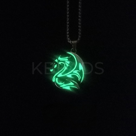 Alloy Resin Luminous Dragon Pendant 201 Stainless Steel Box Chain Necklaces FS-WG868F4-01-1