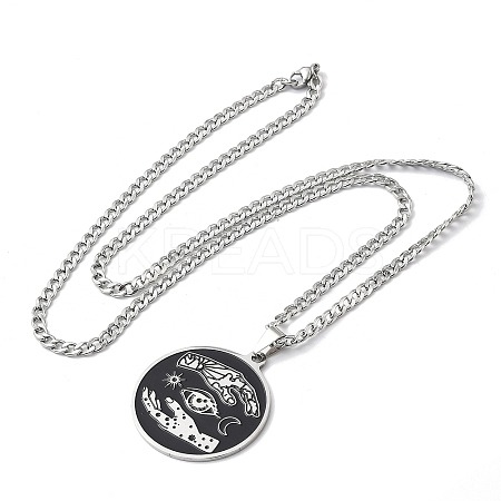 201 Stainless Steel Black Enamel Yin-Yang Star Moon Pendant Necklaces NJEW-H065-32P-1