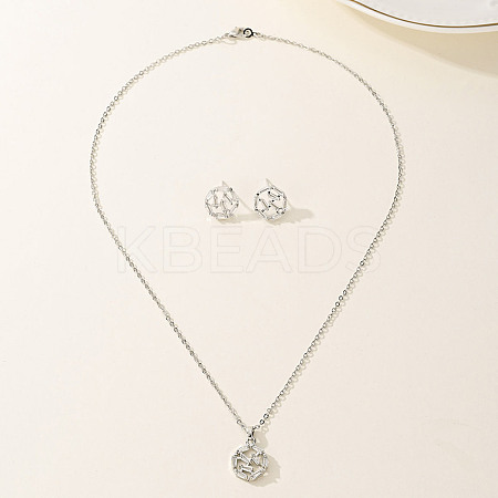 Elegant Vintage Brass Cubic Zirconia Round Stud Earrings & Necklaces Set for Women IF2292-1
