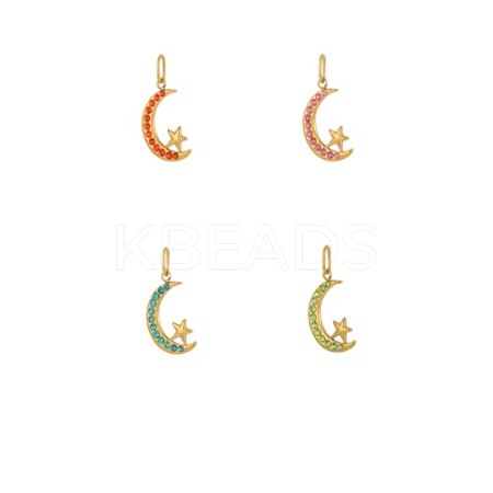 304 Stainless Steel Cubic Zirconia Pendants STAS-OY009-44G-1