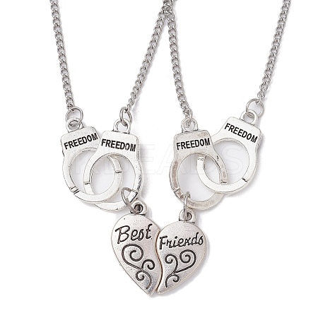 2Pcs 2 Style Heart & Handcuffs Alloy Pendant Necklaces Set NJEW-JN04438-1
