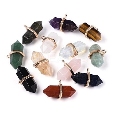 Natural & Synthetic Mixed Stone Double Terminal Pointed Pendants G-N345-09-1