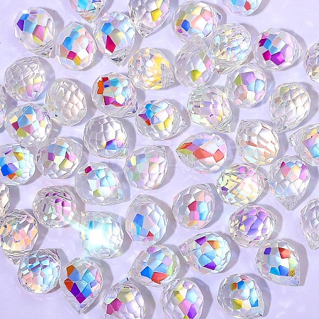 50Pcs Teardrop Electroplated Transparent Glass Charms PW-WGCC72C-09-1
