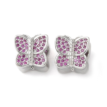Butterfly Brass Micro Pave Cubic Zirconia European Beads KK-C086-16P-01-1