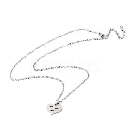 201 Stainless Steel Hollow Heart Pendant Necklace with Cable Chains NJEW-Q317-05P-1