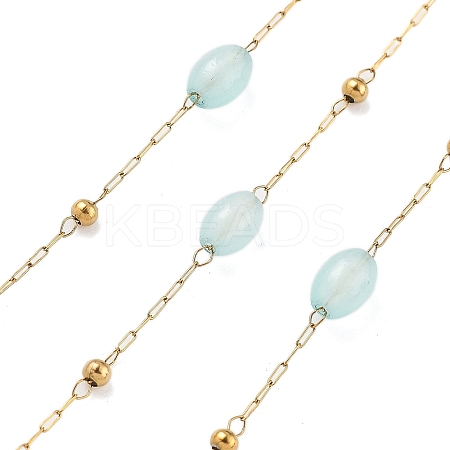 Natural Dyed Jade & 304 Stainless Steel Beads Link Chains CHS-K021-08B-04-1
