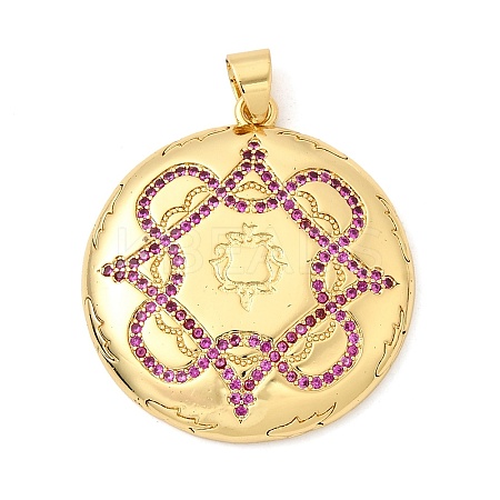 Brass Micro Pave Deep Pink Cubic Zirconia Pendants KK-I360-057G-1