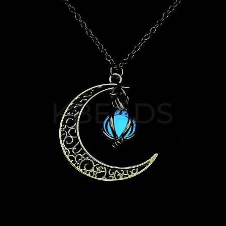 Luminous Alloy Locket Pendant Necklaces NJEW-F284-05B-1