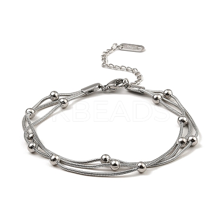 Non-Tarnish 304 Stainless Steel Satellite Chains Triple Layer Multi-strand Bracelet for Women LS-BJEW-M040-01P-1