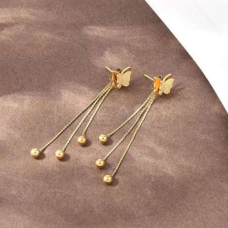 Butterfly 304 Stainless Tassel Steel Stud Earrings EJEW-H175-05G-1