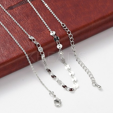 Brass Cable & Flat Sequin Chains Necklaces for Women NJEW-D302-40P-1