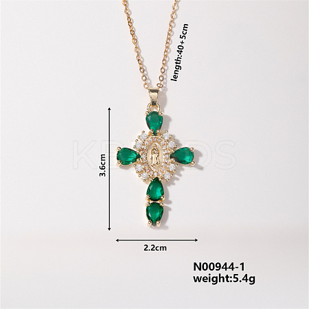 Elegant Vintage Corss with Virgin Mary Brass Micro Pave Cubic Zirconia Pendant Necklaces XD2097-1-1