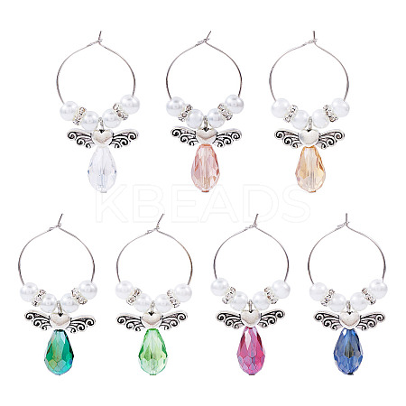 14Pcs 7 Colors Angel Glass & Alloy Wine Glass Charms AJEW-TA0001-69-1