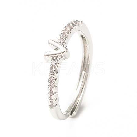 Clear Cubic Zirconia Initial Letter Adjustable Ring RJEW-C052-01P-V-1