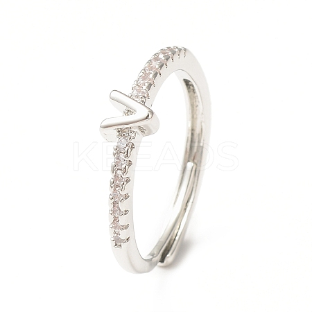 Clear Cubic Zirconia Initial Letter Adjustable Ring RJEW-C052-01P-V-1