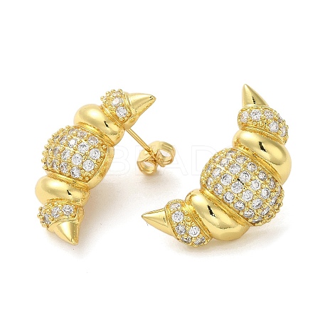 Croissant Rack Plating Brass Micro Pave Cubic Zirconia Stud Earrings for Women EJEW-O001-05G-1