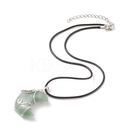 Natural Green Aventurine Crescent Moon Pendant Necklace NJEW-TA00032-02-1