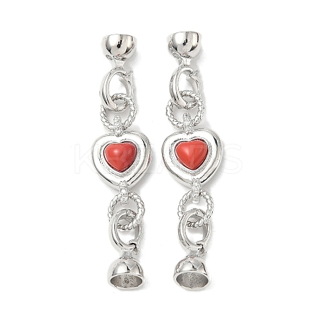 Heart Brass Micro Pave Clear Cubic Zirconia Fold Over Clasps KK-U059-42P-1
