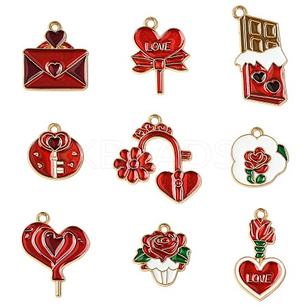 45Pcs 9 Styles Valentine's Day Theme Alloy Enamel Pendants FIND-CJ0003-80-1