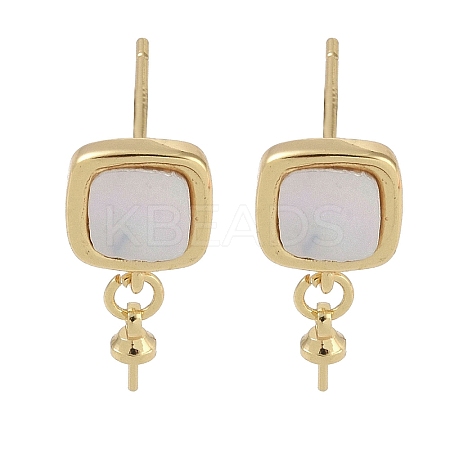 Brass with Shell Stud Earring Findings KK-G497-33G-1