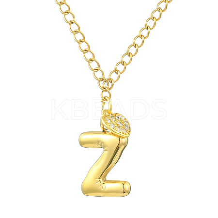 304 Stainless Steel Clear Cubic Zirconia Heart & Letter Pendant Curb Chain Necklaces for Women NJEW-FS00012-27Z-1