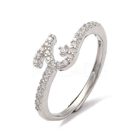 Rack Plating Brass Cubic Zirconia Arabic Letters Adjustable Rings for Women RJEW-S407-10P-11-1