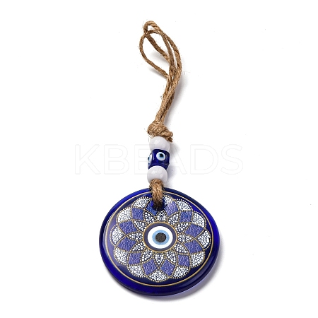 Flat Round with Evil Eye Lampwork Pendant Decoration HJEW-Z005-01D-1
