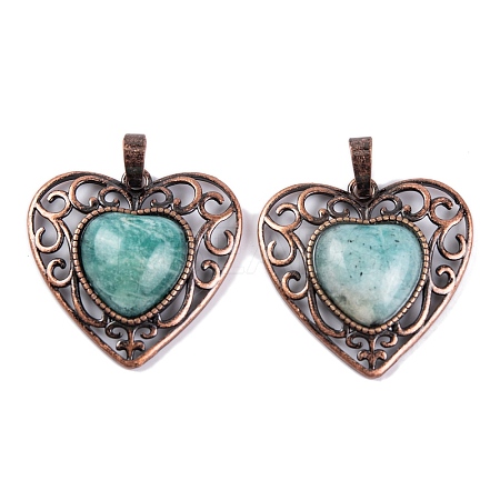 Natural Amazonite Peach Love Heart Pendants G-G158-01-11-1