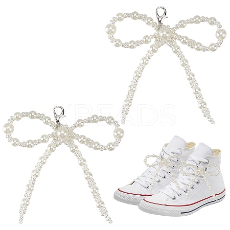 Plastic Imitation Pearl Bowknot Shoe Charms DIY-WH20002-152D-1