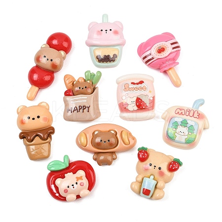 Bear Theme Opaque Resin Cabochons RE-CBAA355-01-1