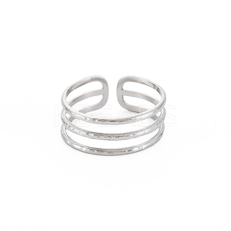 Non-Tarnish 304 Stainless Steel Triple Line Open Cuff Ring for Women RJEW-S405-232P-1
