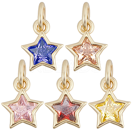 10Pcs 5 Colors Brass Cubic Zirconia Charms FIND-CN0002-67-1
