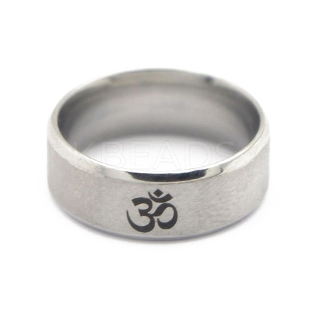 Non-Tarnish Ohm/Aum Yoga Theme Stainless Steel Plain Band Ring for Women CHAK-PW0001-003B-01-1