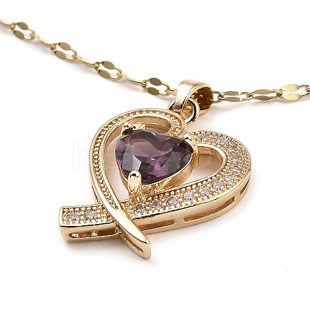 Heart Light Gold Brass Micro Pave Cubic Zirconia Pendant Necklaces NJEW-E105-09KCG-05-1