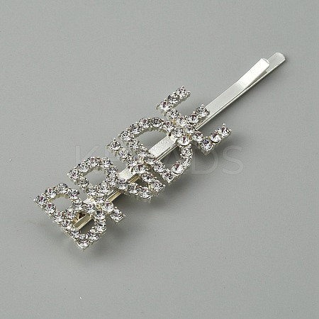 Word BRIDE Alloy Rhinestone Hair Bobby Pins FIND-WH0152-34A-S-1