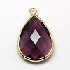 Golden Tone Brass Glass Teardrop Pendants GLAA-M006-A-06G-1