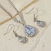 Brass Rhinestone Teardrop Dangle Earrings & Pendant Necklaces Sets for Women AT5117-1-2