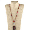 Rectangle & Flat Round Bohemian Style Natural Tourmaline with Glass Pendant Necklaces FS-WGEA5B3-06-1