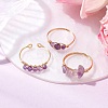 3Pcs Natural  Amethyst Bead Finger Ring RJEW-JR00855-02-1