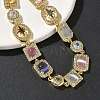 Brass Micro Pave Cubic Zirconia & Cat Eye Rectangle & Square & Oval Link Chain Bracelets for Women BJEW-G764-08G-2