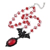 Alloy Red Glass Bat Pendant Round Glass Link Necklaces for Halloween NJEW-H075-02PEB-3